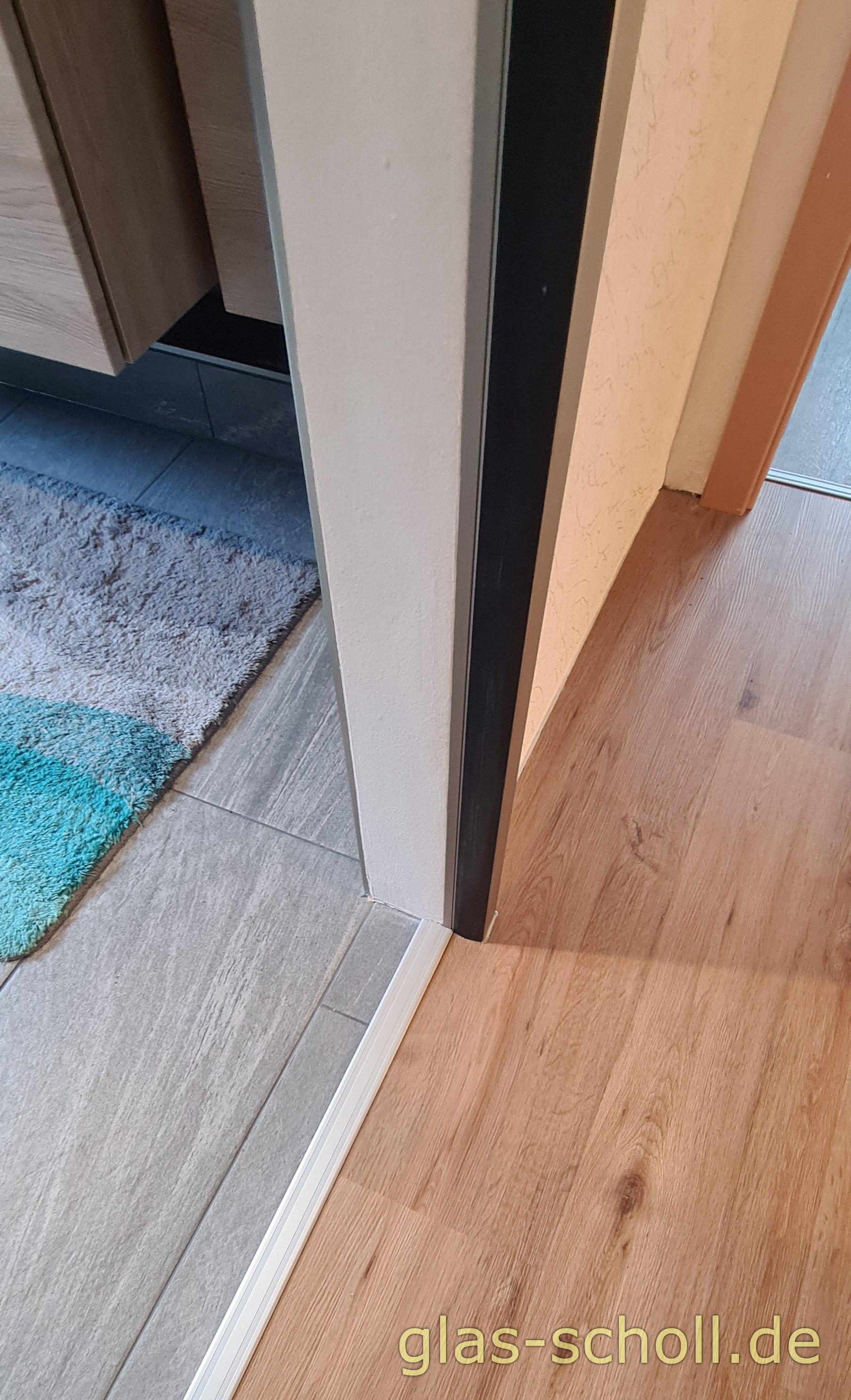 mechanisch verschließbare Schiebetür vor WC- oder Badezimmerbereich von www.glas-scholl.de